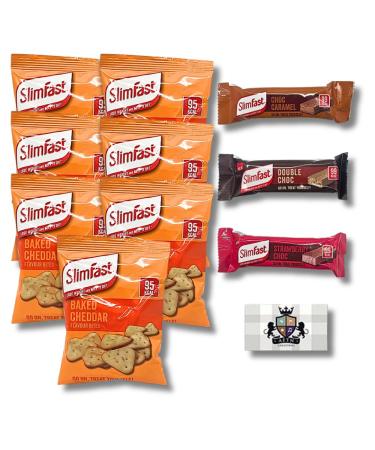AETN Creations SlimFast Healthy Snack Combo 7 Baked Cheddar Crisps with Low-Calorie Snack Bars plus AETN Fridge Magnet and Meal Planner