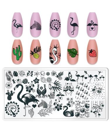 Runrayay nail art stamp plate flamingos series nail stamp plate stamps template picture plates nail art diy printing tools birds leaves flower