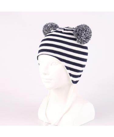 Toddler Winter Hat with Earflap, Knit Warm Cap for Baby Boys & Girls (6-12 Months) - Navy Stripe - Buy Online on SooperMarket.com