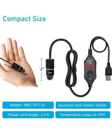 YukiHalu 10W/20W/30W Mini Aquarium Heater with Thermometer & Controller - LED Display, Ideal for 0.5-3 Gallon Tanks (USB Powered) - Buy Online on SooperMarket.com
