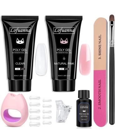 2 Colors 15ml poly gel nails polygel set polygel starter set with UV lamp poly gel nail nails yourself set polygel kit clear natural pink extension gel set yourself at home diy at home kit 1