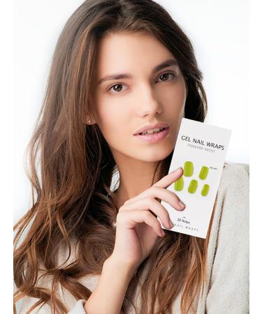 Kalolary 32PCS Cured Gel Nail Polish Strips Adhesive Full Wrap Gel Nail Art Sticker Waterproof Gel Nail Wrap Stickers with Nail File and Stick(UV/LED Lamp Required) (GreenYellow) - Buy Online on SooperMarket.com