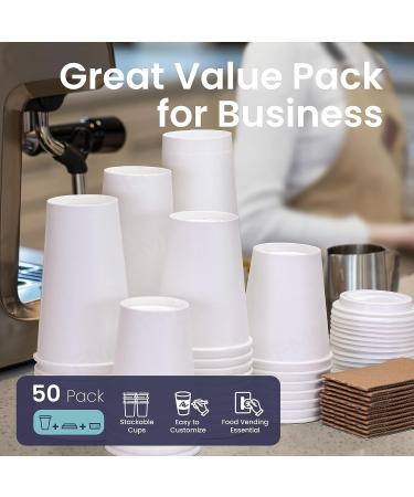 50 Pack 12oz White Coffee Cups with Dome Lids, Sleeves - Disposable Paper To Go Cups for Hot Drinks - Ideal for Cafes & Businesses - Buy Online on SooperMarket.com