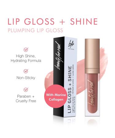 Beauty For Real Nudist Lip Gloss - Beige Nude Pink, Non-Sticky Plumping & Hydrating Gloss with Marine Collagen - 0.15 fl oz - Buy Online on SooperMarket.com