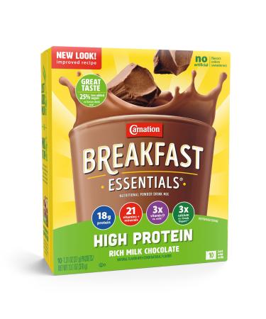 Carnation Breakfast Essentials High Protein Powder Drink Mix Rich Milk Chocolate 10 Count Box Packets (Pack of 6) (Packaging May Vary)