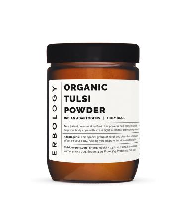 100% Organic Tulsi Powder 180g - Holy Basil - Calm and Mood - Straight from Farm - Raw Vegan and Gluten-Free - Non-GMO - No Additives or Preservatives - Recyclable Glass Jar