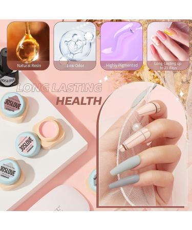 JOSLOVE Solid Gel Polish Kit with UV Light - 6 Colors Nude Gray Pink Set | Soak Off Nail Lamp with Base Top Coat | All In One Gel Nail Polish Set - Ideal Gift for Women | B-Gray - Buy Online on SooperMarket.com