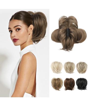 REECHO Hair Bun Claw Clip Messy Bun Hair Piece Short Ponytail Extension with Bendable Metal Wire Fake Bun Hair Pieces for Women - Ginger Brown