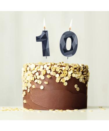10th Birthday 3D Diamond Number Candle - Black Cake Topper for Family Baking & Theme Party - Buy Online on SooperMarket.com
