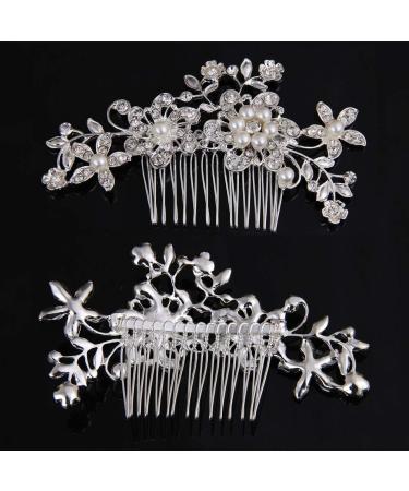 Bridal Wedding Hair Combs - 44 Pcs Pearl Crystal Accessories | Silver Rhinestone Spiral Pins for Brides, Bridesmaids - U Shaped Clips for Women - Buy Online on SooperMarket.com