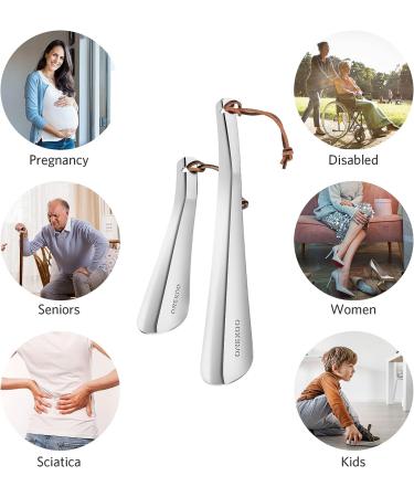 OneKoo Stainless Steel Shoe Horn Set - Long and Short Metal Shoe Horns for Men, Women, Kids, Seniors - Portable Travel Shoe Helper - Buy Online on SooperMarket.com