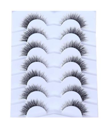 Wleec Beauty Short False Eyelashes set - 7 Pairs of 12mm Wispy Fluffy 3D Faux Mink Lashes for Natural Cat Eye Look | Clear Band | CC95 - Buy Online on SooperMarket.com