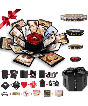 Wanateber Explosion Box  DIY Explosion Gift Box with 6 Faces  Main Part Assembled Handmade Photo Box for Birthday Gift  Anniversary  Valentine's Day  Wedding (Black)