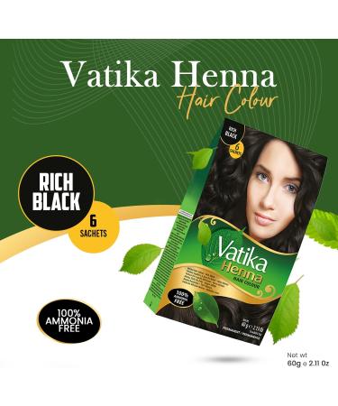 Vatika Henna Hair Colour Rich Black 100% Ammonia Free 6 x 10g Sachtes - 60g Black 10 g (Pack of 6) - Buy Online on SooperMarket.com
