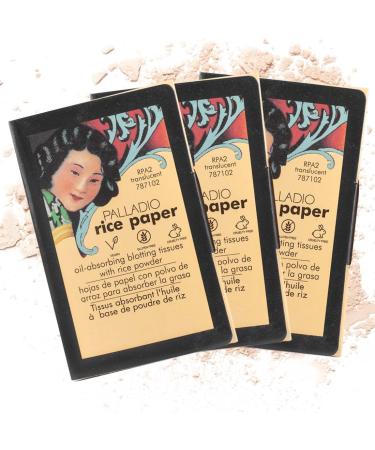 Palladio Rice Paper Facial Tissues for Oily Skin Face Blotting Sheets Made from Natural Rice Oil Absorbing Paper with Rice Powder 2 Sided Instant Results Translucent 40 Count Pack of 3 40 Count (Pack of 3) Translu...