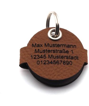 Customizable Brown Dog Pocket with Push Button Engraving - Round Pear Design | Synthetic Leather | Double-Sided Engraving | 30mm Diameter | Perfect for Pet Lovers - Buy Online on SooperMarket.com