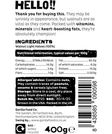 Gorilla Food Co. Natural Walnut Halves - 400g - Buy Online on SooperMarket.com
