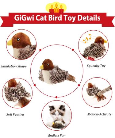 GiGwi Interactive Cat Feather Toy with Melody Chaser and Squeaky Bird - Plush Toys for Indoor Cats - Buy Online on SooperMarket.com