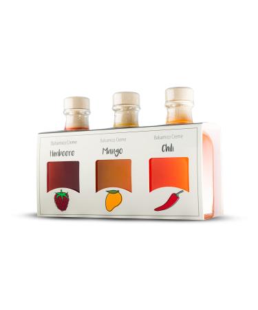 FOODOKO FINEST - Balsamic vinegar cream gift set with raspberry mango & chilli in 3x100ml bottles delicatessen from Spain