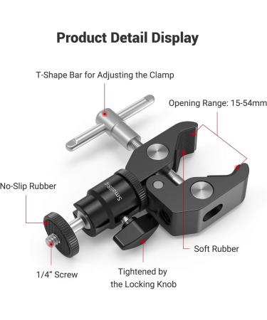 SmallRig Super Clamp Mount with Mini Ball Head & Hot Shoe Adapter for LCD Monitors, LEDs, Flash, Microphones - Compatible with Gopro, DJI Action 2, Insta360 - Buy Online on SooperMarket.com