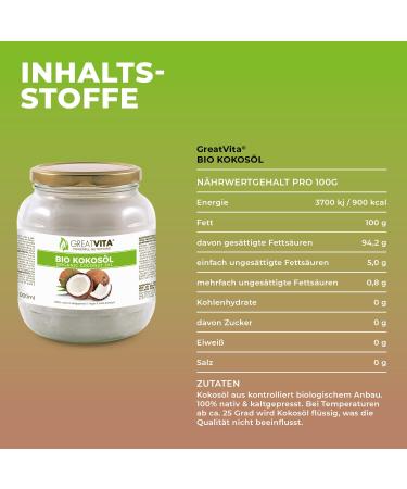 GreatVita Organic Virgin Coconut Oil 1000ml - Premium Glass Jar for Cooking Baking Skin & Hair Care - Buy Online on SooperMarket.com