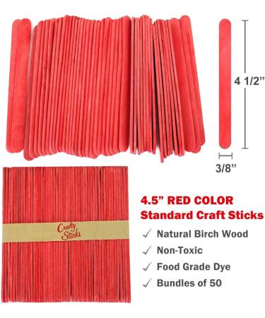 Craft Popsicle Sticks 4.5 Inch Standard - Red 200 Sticks - Natural and Multi Color Packs | CraftySticks - Buy Online on SooperMarket.com