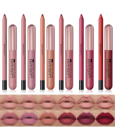 KIMIEYE 12Pcs Lip Liner and Lipstick Set  Super Long Lasting Waterproof Velvety Matte Lipstick High Pigmented Professional Lip Makeup Gift Kit for Women (SET B)