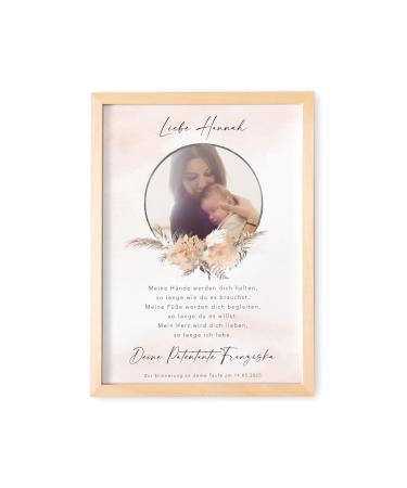 Del M Unique & Personal Sponsorship for sponsored child baptismal letters Personalized baptism gift Young girls gift for baptism (DIN A4 | with or without frame) (boho-wreath)