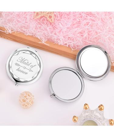 12 Pack Compact Pocket Makeup Mirrors with Bride, Maid of Honor, Bridesmaid Designs + Bachelorette Party Hair Ties - Silver - Buy Online on SooperMarket.com