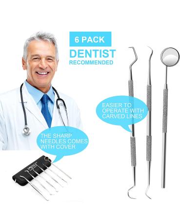 6 Pack Dental Tools Set - Professional Stainless Steel Oral Care Kit with Case | Tooth Scraper, Plaque & Tartar Remover - Buy Online on SooperMarket.com