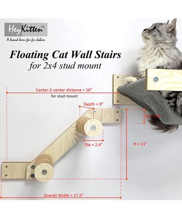 HeyKitten Stud Mounted Cat Hammock & Climbing Stairs Combo - Lounging, Napping, Playing & Jumping Solution - Buy Online on SooperMarket.com