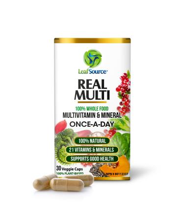 Leafsource Real Multi Vitamins & Minerals Capsules 21 Organic Sourced Whole Food Real Fruits & Veggies Supplements Vegan Enhanced Well-being Naturally A REAL Natural Multivitamin and Multi-Mineral with cofactors intact Syntetic vitamins can't do that only