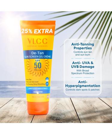 Buy VLCC De Tan SPF 50 PA+++ Sunscreen Gel Creme - 100gm | Best International Shipping & Protection from UV Rays - Buy Online on SooperMarket.com