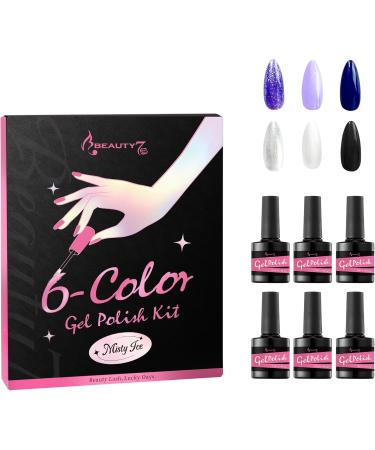 Beauty7 UV Nail Polish Set 6 Colours 7 ml Manicure Gift for Beginners Nail Art Salon DIY Gel Polish Shellac Nail Polish UV Gel Set for Nail Design Misty Ice - Buy Online on SooperMarket.com
