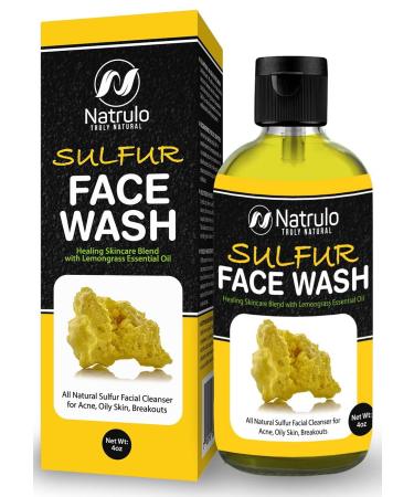 Sulfur Face Wash for Acne   All Natural Sulfur Facial Cleanser for Oily Skin  Breakouts   Healing Skincare Blend with Lemongrass Essential Oil   4oz Mattifying Cleansing Soap Liquid  Made in USA