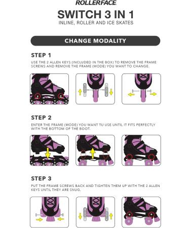 Rollerface Switch 3-in-1  Sport  Outdoor and Recreation Inline Skate  Roller Skate  and Ice Skate. (Adjustable up to 3 Sizes) Purple Large: US Women's 8 - 10 - Buy Online on SooperMarket.com