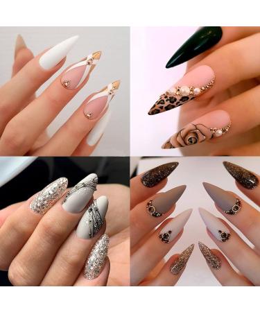Nail Art Pearls & Charms Set - 4 Boxes Gold, Silver, White Half Round Gems, Glitter Powder, Rhinestones Accessories for Women - Acrylic Decorations Design - Buy Online on SooperMarket.com