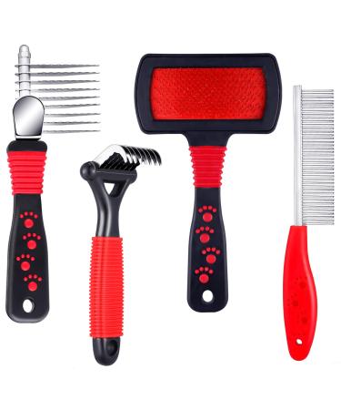 4 Pieces Pet Rake Comb Dog Dematting Comb Pet Slicker Brush Dog Steel Comb Pet Grooming Tool Dog Brush and Cat Brush