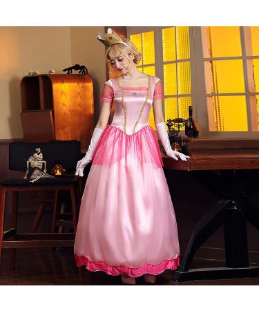 Pink Princess Costume Halloween Cosplay Party Outfit - Women's Court Style Performance Dress with Crown, Headdress, and Gloves | Pink - Large - Buy Online on SooperMarket.com
