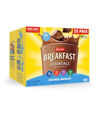 Carnation Breakfast Essentials Powder Drink Mix Rich Milk Chocolate 22 Count Box of Packets (Packaging May Vary)