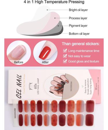 Kalolary 20PCS Nail Gel Polish Strips Full Wraps Nail Polish Stickers Cured Gel Nail Strips Self-Adhesive Gel Nail Wrap Stickers Decals with Nail File and Stick(UV/LED Lamp Required) (NJTZ-NG200266) - Buy Online on SooperMarket.com