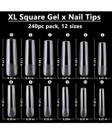 LuckForever 240pc XL Square Gel X Nail Tips - Clear Extra Long Full Cover Artificial Fingernails for Acrylic Nail Extension & Press-On Nail Design - Buy Online on SooperMarket.com