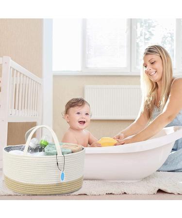 Casaphoria Large Baby Diaper Caddy Organizer - Nursery Storage Bin for Boys & Girls | Car Organizer - Cotton Rope Basket Portable Bag | Baby Shower Gift (White/Yellow 15.5 x10 x7) - Buy Online on SooperMarket.com