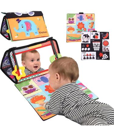 Zawaer Baby Spiegel toy foldable baby abdominal base sensory fabric books with black white contrast pattern visual auditory tactile stimulation montessori toys for newborns from 3 months