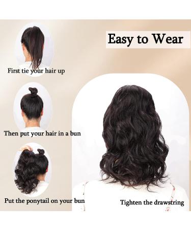 AISI BEAUTY 14 Short Curly Wavy Black Ponytail Extension | Synthetic Drawstring Ponytail for Women | Natural Looking Wavy Ponytail - Buy Online on SooperMarket.com
