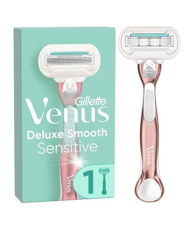 Gillette Venus Deluxe Smooth Sensitive Razor for Women Ladies Razor + 1 Razor Blade with 5-Layer Blade Rose Gold Women's Gift