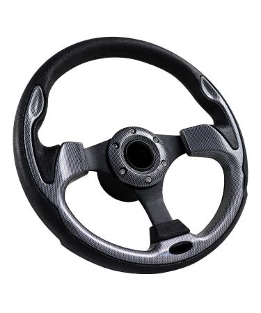 MOTAFAR 12.4" Boat Steering Wheel with 3/4 Tapered Shaft, Anti-Slip PU Carbon Fiber Steering Wheel for Seastar and Verad, etc. for Marine Boats, Vessels, Yacht, Pontoon Boat(5156-Black) 5156-BLACK GRID