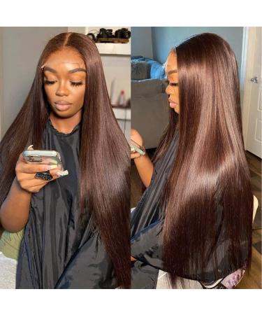 Hermosa 13x4 Brown Lace Front Wigs Human Hair with Baby Hair 180 Density Straight Lace Frontal Human Hair Wigs Pre Plucked Hairline 4 Brown Color 26 Inch 26 Inch (Pack of 1) 4 Brown