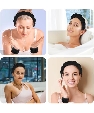 WLLHYF Spa Headband Wristband Set for Washing Face Sponge Makeup Skincare Hairband Soft Towel Cloth Headwear Puffy Non Slip Padded Hair Band Hair Accessory for Women Girls Shower Sports(Black) - Buy Online on SooperMarket.com