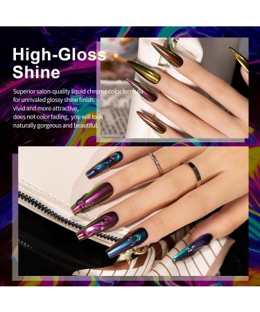 RARJSM Chameleon Liquid Chrome Nail Powder Set 6 Pcs | Iridescent Glitter & Mirror Effect | Easy Application for Nail Art | No Curing Required - Buy Online on SooperMarket.com